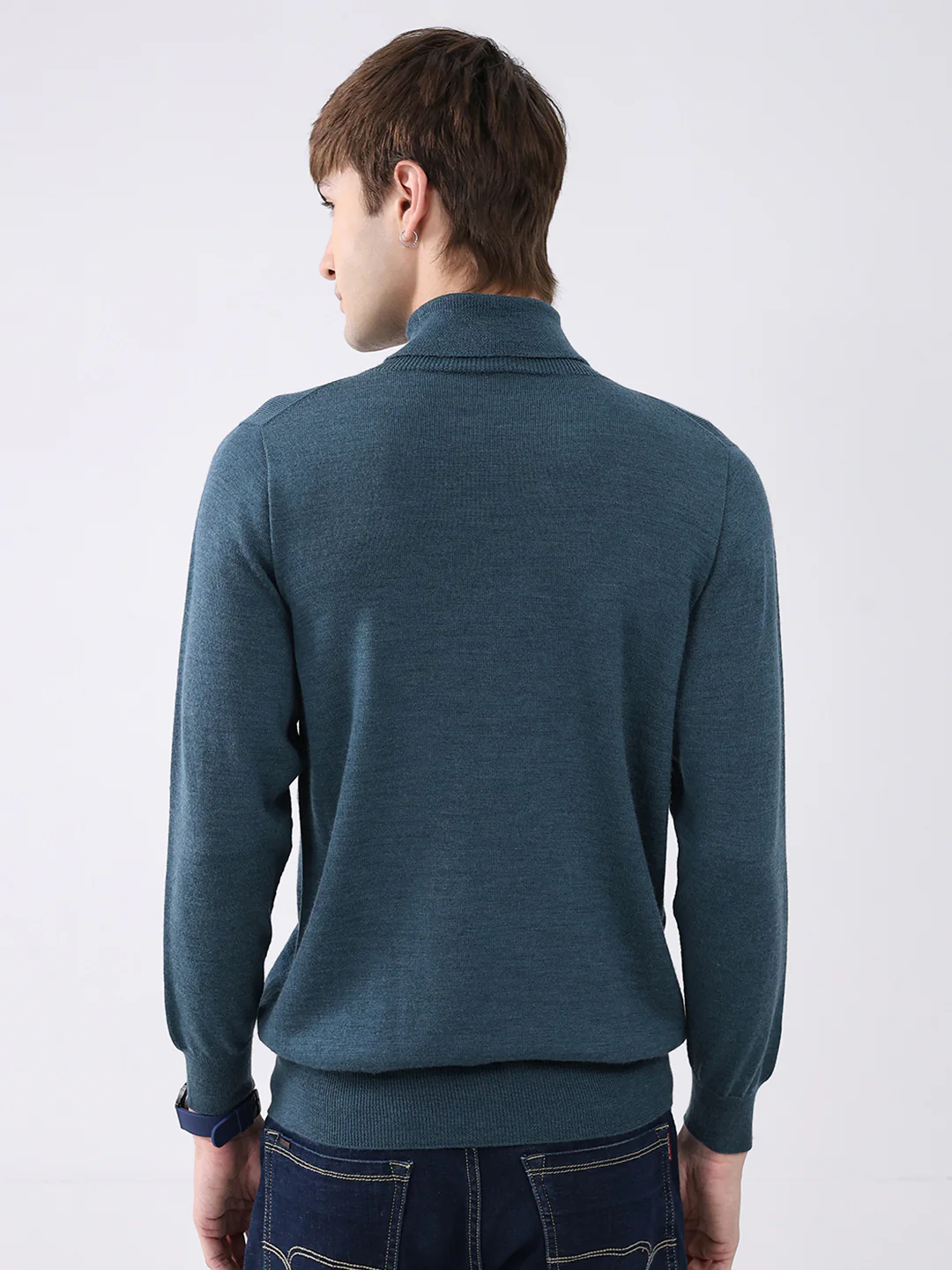 Luxuria Men Teal Blue Solid High Neck Full Sleeve Pullover - Image 5
