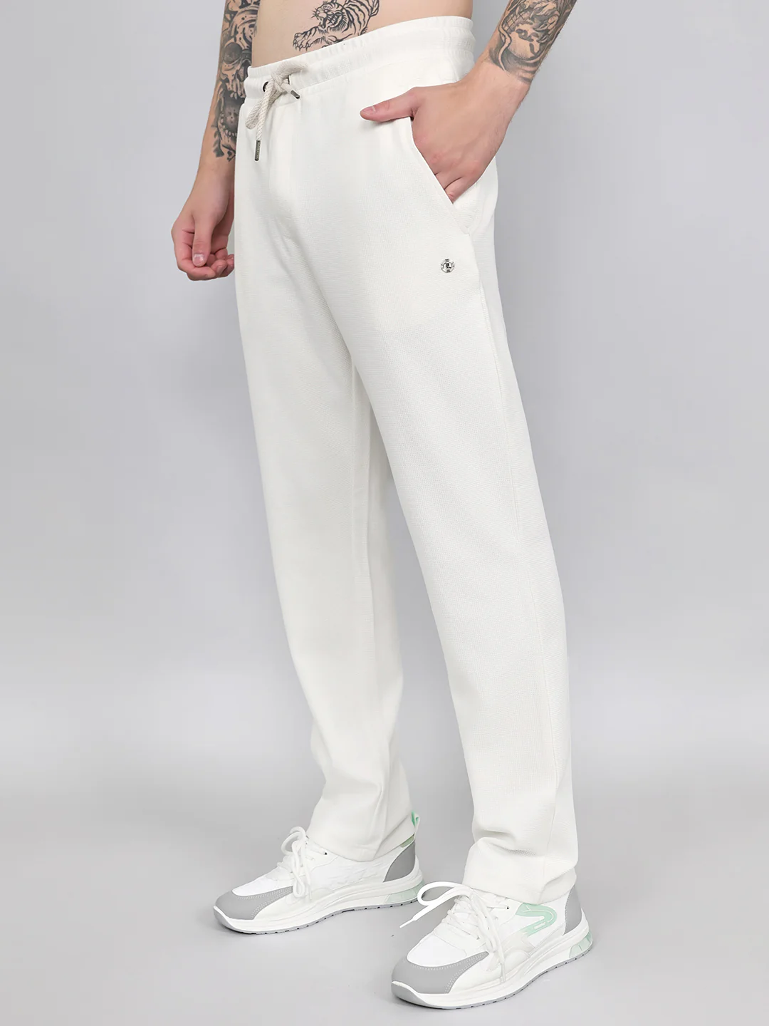 Luxuria Men White Solid Regular Fit Lower - Image 3