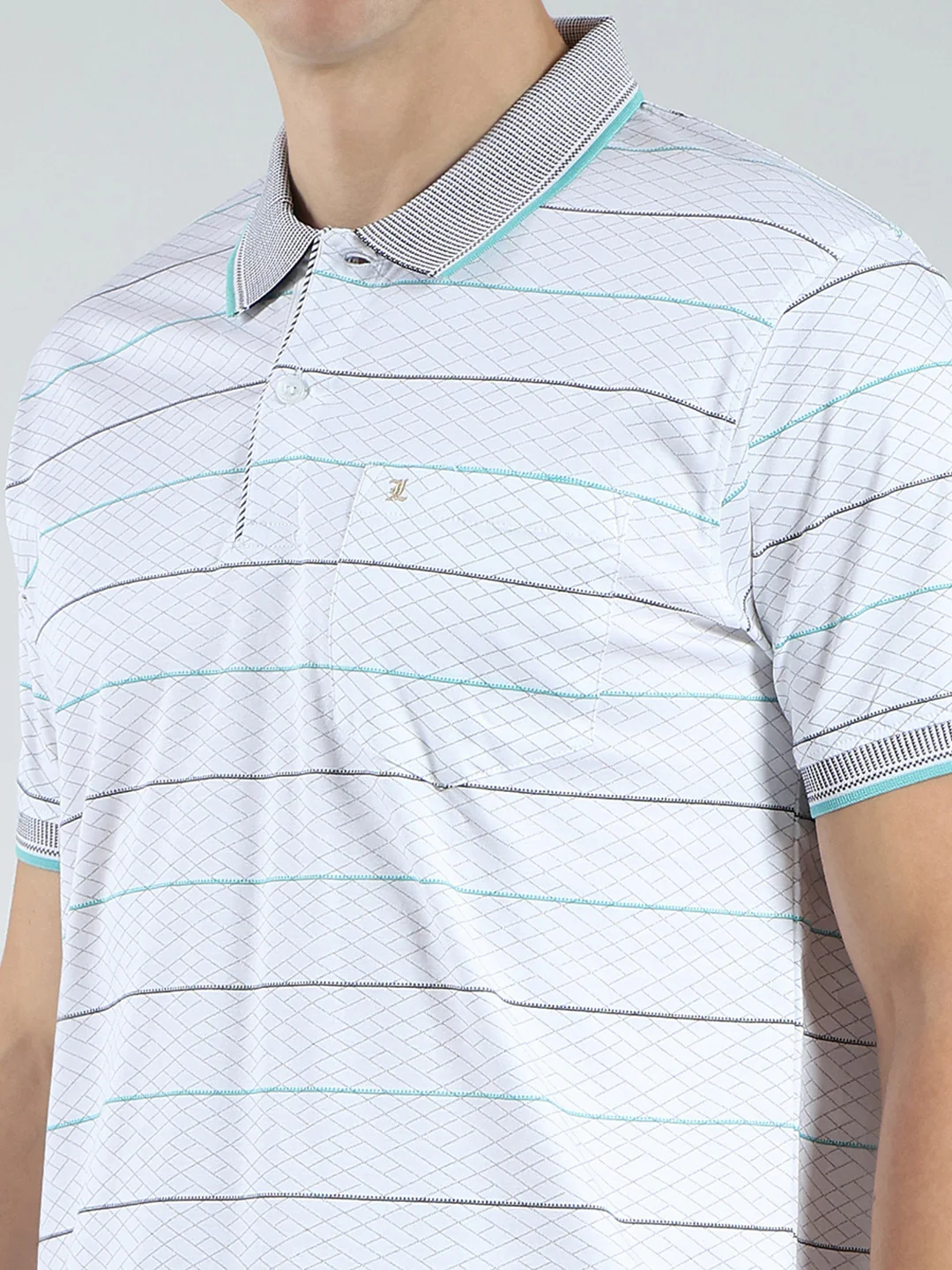 Luxuria Men White Stripe Collar Half Sleeve T-Shirt - Image 7