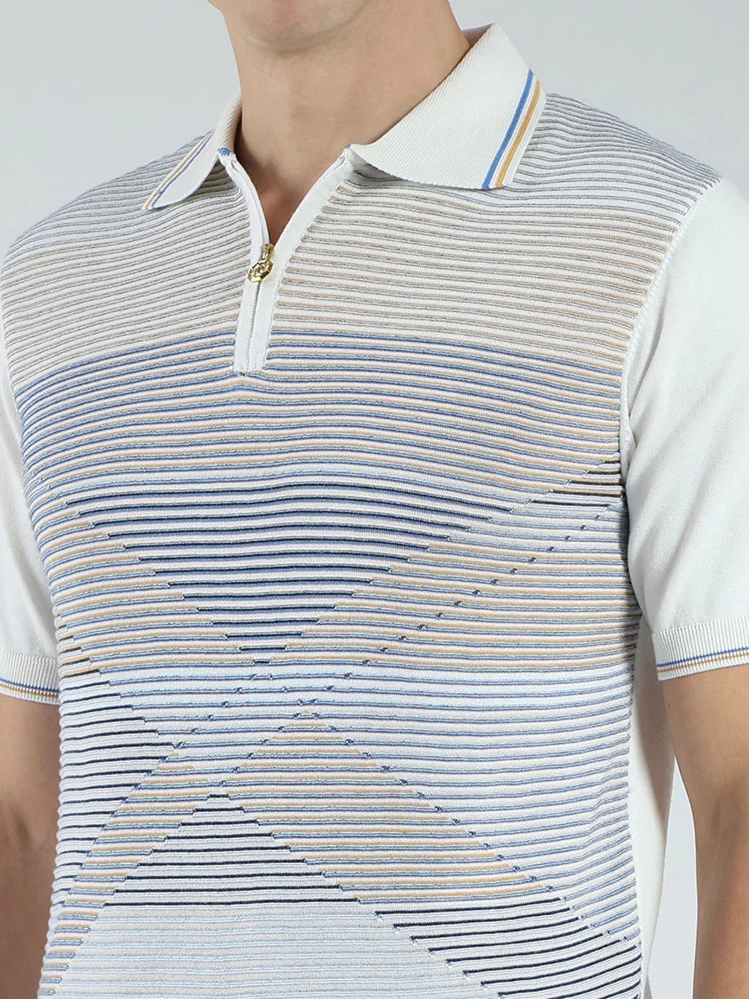 Luxuria Men White Stripe Collar Half Sleeve T-Shirt - Image 7