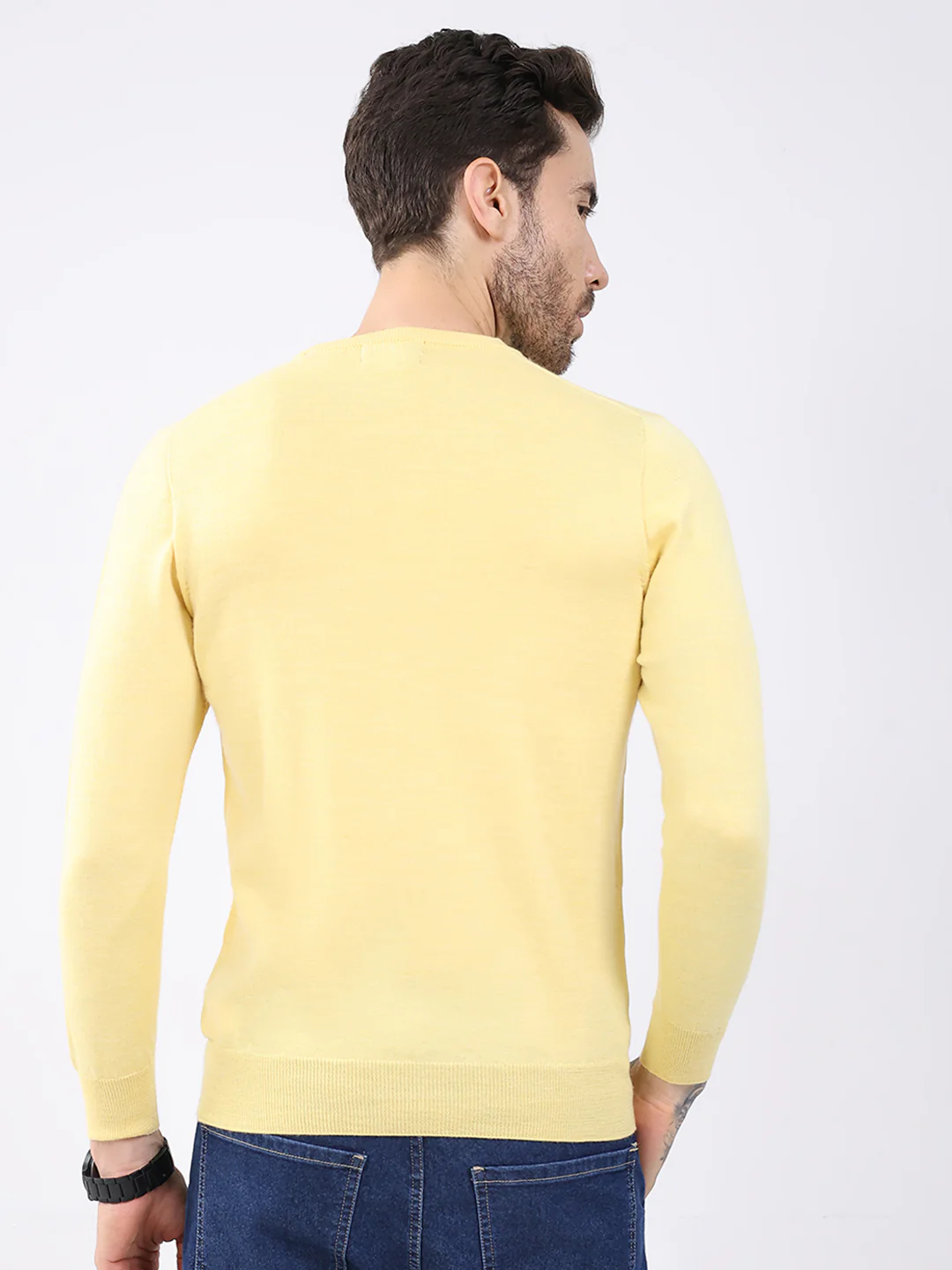 Luxuria Men Yellow Solid Round Neck Full Sleeve Pullover - Image 5