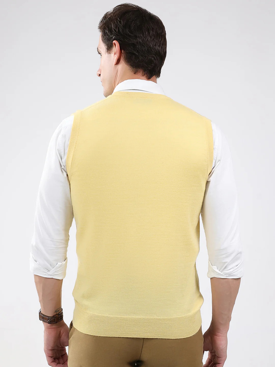 Luxuria Men Yellow Solid V Neck Sleeveless Sweater - Image 5