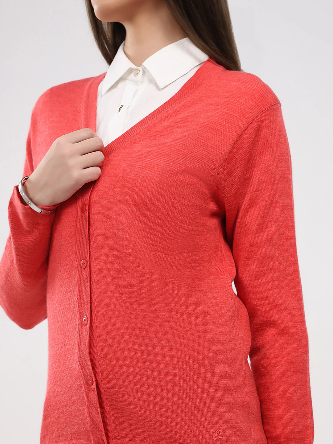 Luxuria Women Pink Solid V Neck Full Sleeve Cardigan - Image 6