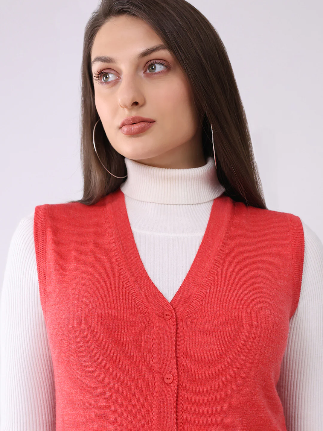 Luxuria Women Pink Solid V Neck Sleeveless Cardigan - Image 7