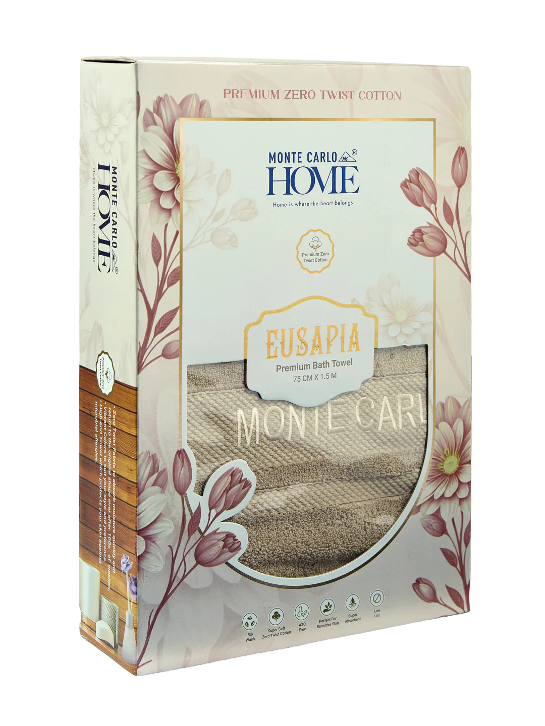 Luxury Beige 100% Cotton Solid 625 GSM Bath Towel Eusapia 1 Pc Box Pack - Image 9