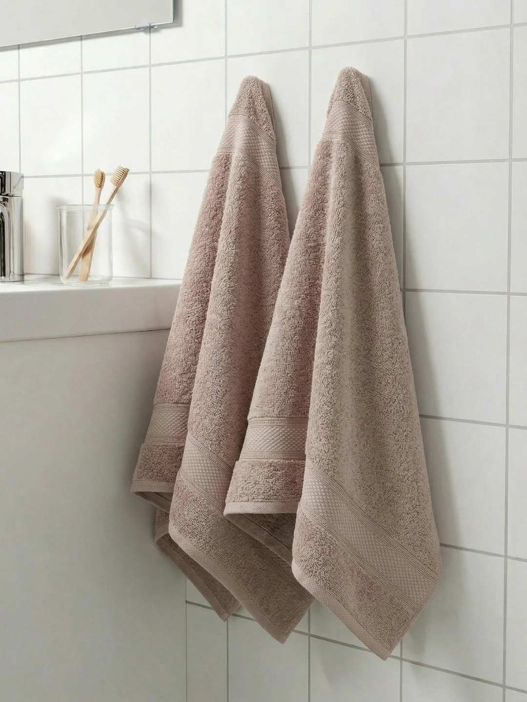 Luxury Beige Bamboo Cotton Solid 600 GSM Hand Towel Eco Bamboo 2 Pc Set Pvc Pack