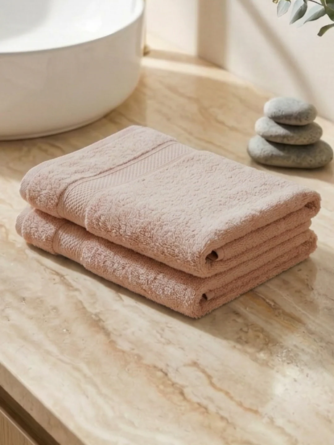 Luxury Beige Bamboo Cotton Solid 600 GSM Hand Towel Eco Bamboo 2 Pc Set Pvc Pack - Image 2