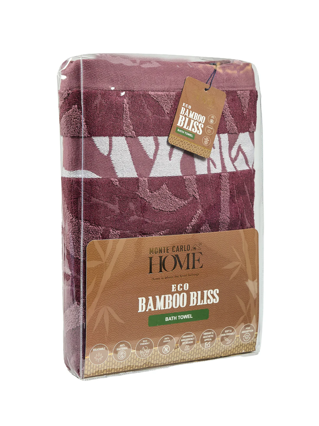 Luxury Burgundy Bamboo Cotton Self Design 630 GSM Bath Towel Eco Bamboo Bliss 1 Pc Pvc - Image 9