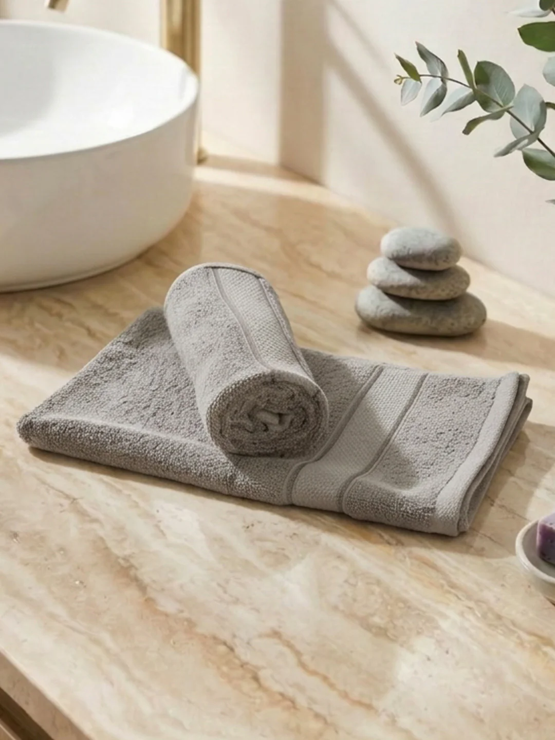 Luxury Light Grey 100% Cotton Solid 625 GSM Hand Towel Eusapia 2 Pc Set Box Pack - Image 2