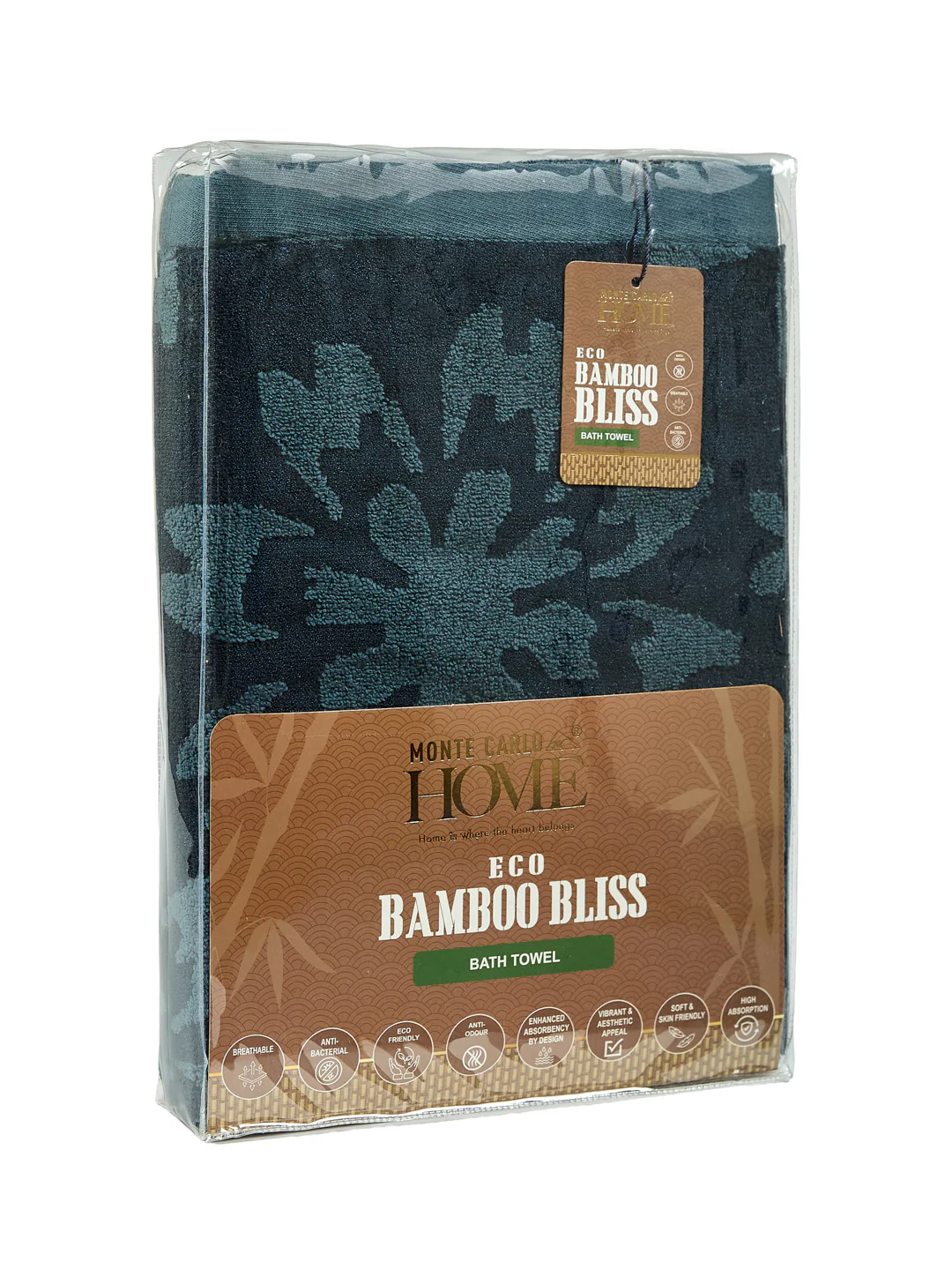 Luxury Navy Blue Bamboo Cotton Self Design 630 GSM Bath Towel Eco Bamboo Bliss 1 Pc Pvc - Image 9