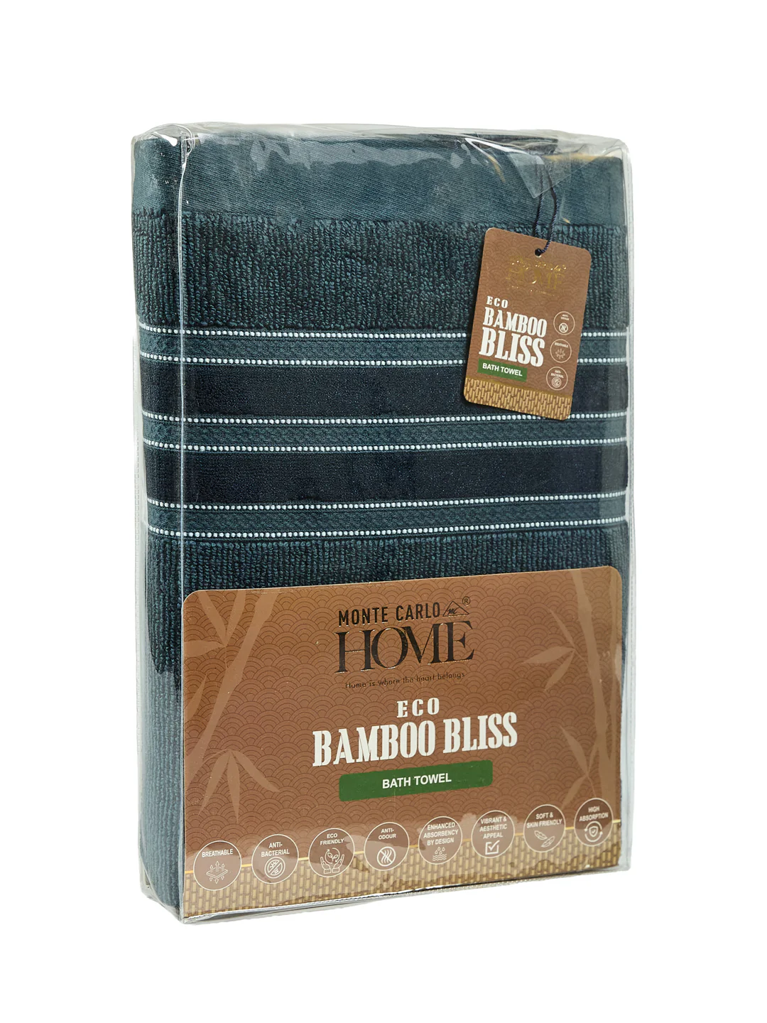 Luxury Navy Blue Bamboo Cotton Self Design 630 GSM Bath Towel Eco Bamboo Bliss 1 Pc Pvc - Image 9