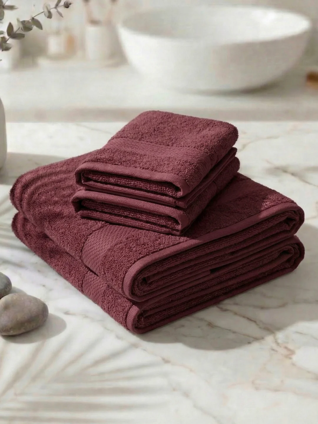 Maroon 100% Cotton Solid 380 GSM Bath Towel Jazz 4 Pc Set Gifting Box Pack - Image 2