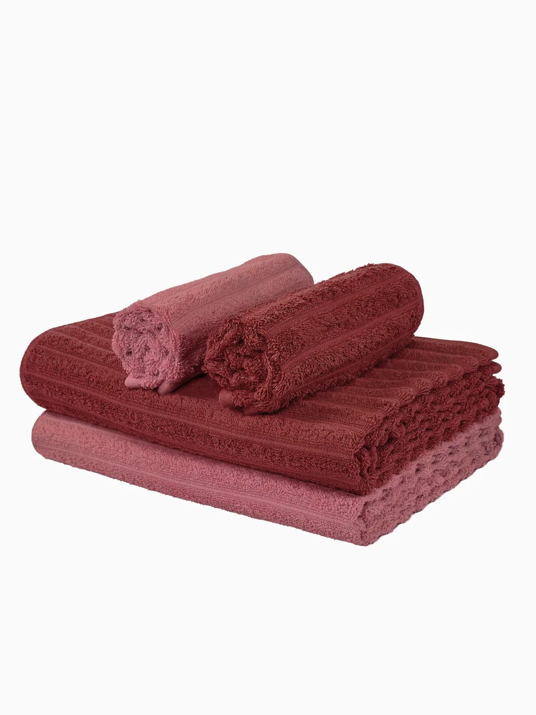 Maroon & Pink 100% Cotton Solid 500 GSM Bath Towel Sensations 4 Pc Set Gifting Box Pack - Image 6