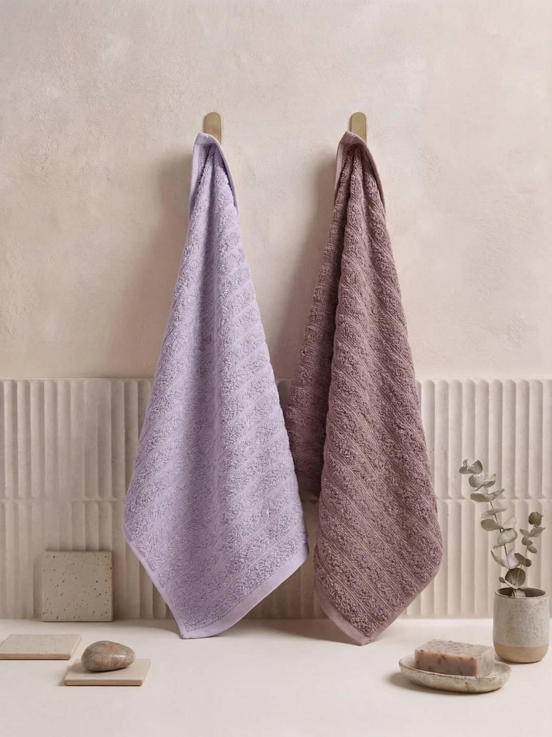 Mauve & Dusty Pink 100% Cotton Solid 500 GSM Bath Towel Sensations 4 Pc Set Gifting Box Pack - Image 2