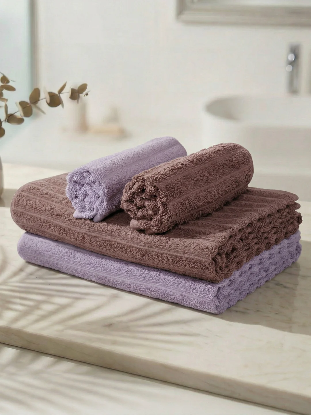 Mauve & Dusty Pink 100% Cotton Solid 500 GSM Bath Towel Sensations 4 Pc Set Gifting Box Pack - Image 3