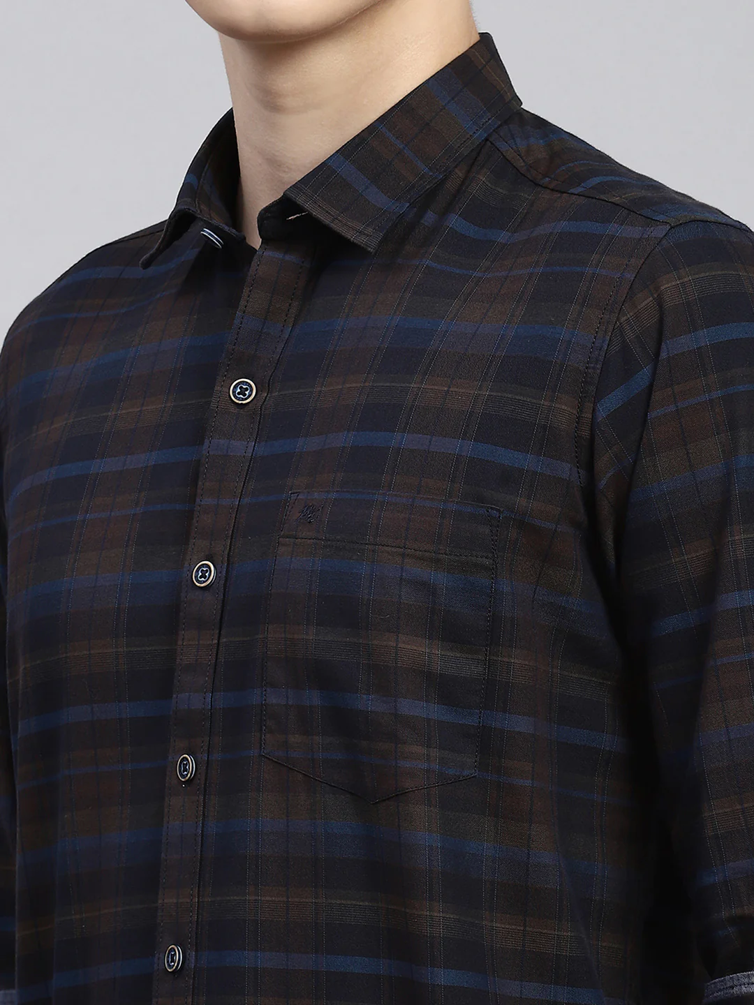 Men Aqua Blue Check Shirt - Image 6