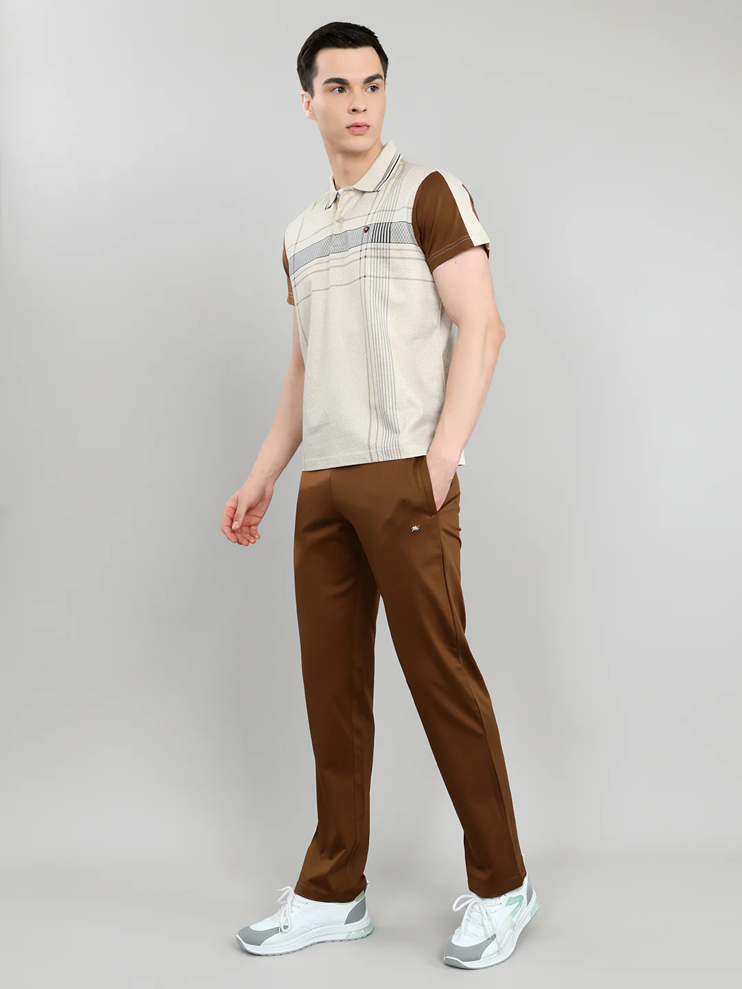 Men Beige & Brown Self Design Collar Half Sleeve 3 Pc Combo Set - Image 2