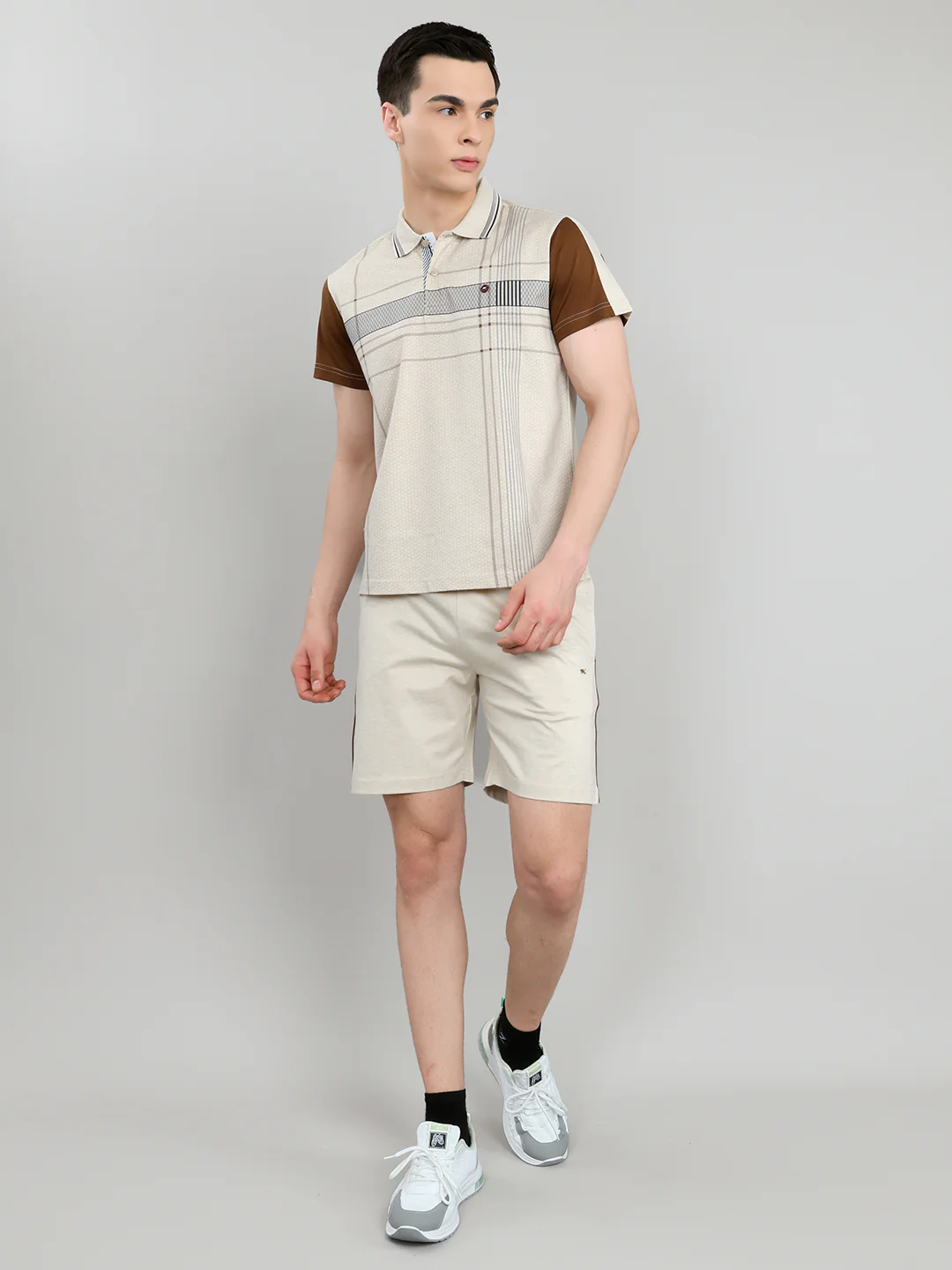 Men Beige & Brown Self Design Collar Half Sleeve 3 Pc Combo Set - Image 7