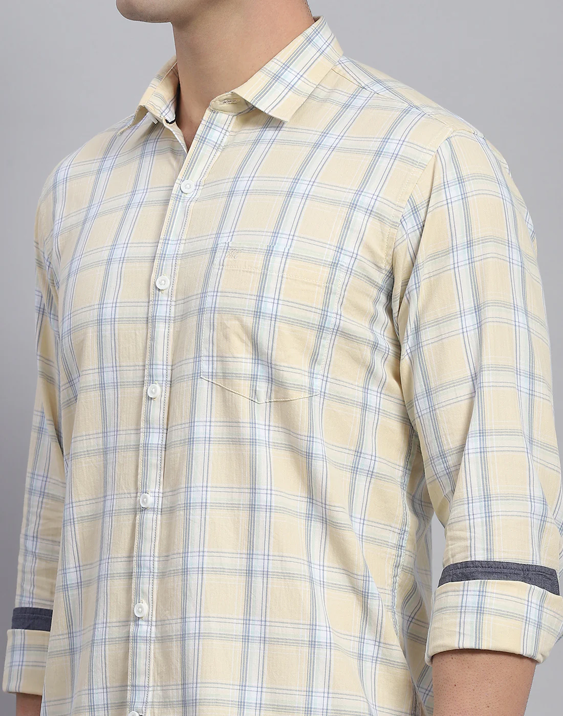 Men Beige Check Collar Full Sleeve Shirt - Image 6
