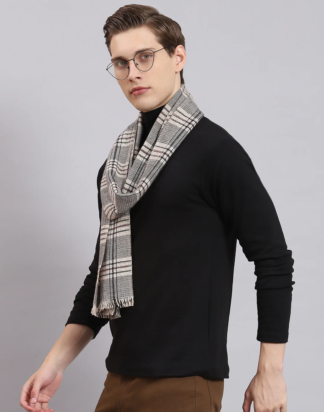Men Beige Check Muffler - Image 4