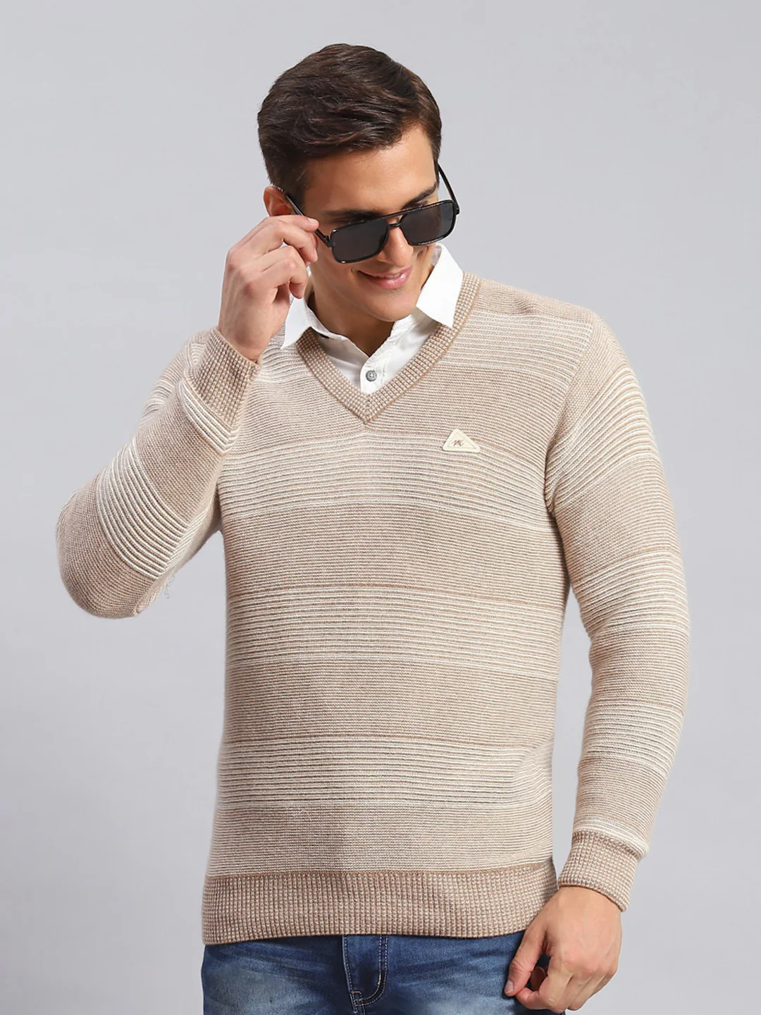 Men Beige Jaquard Lamb wool Pullover - Image 2