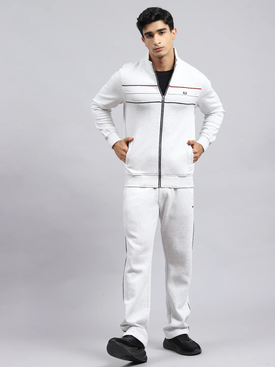 Men Beige Plain Tracksuit - Image 2