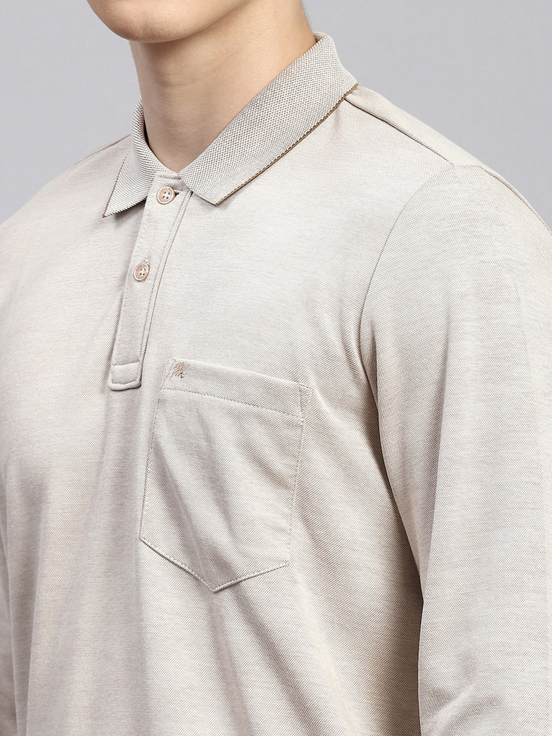 Men Beige Plain Winter T-Shirt - Image 6