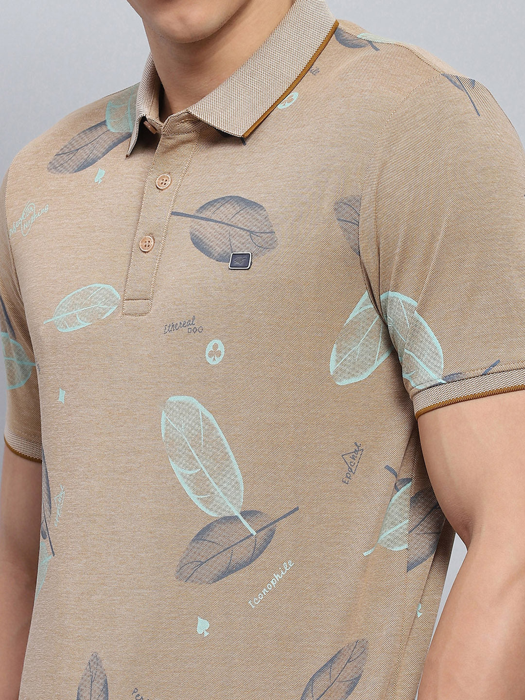 Men Beige Printed Collar Half Sleeve T-Shirt - Image 6