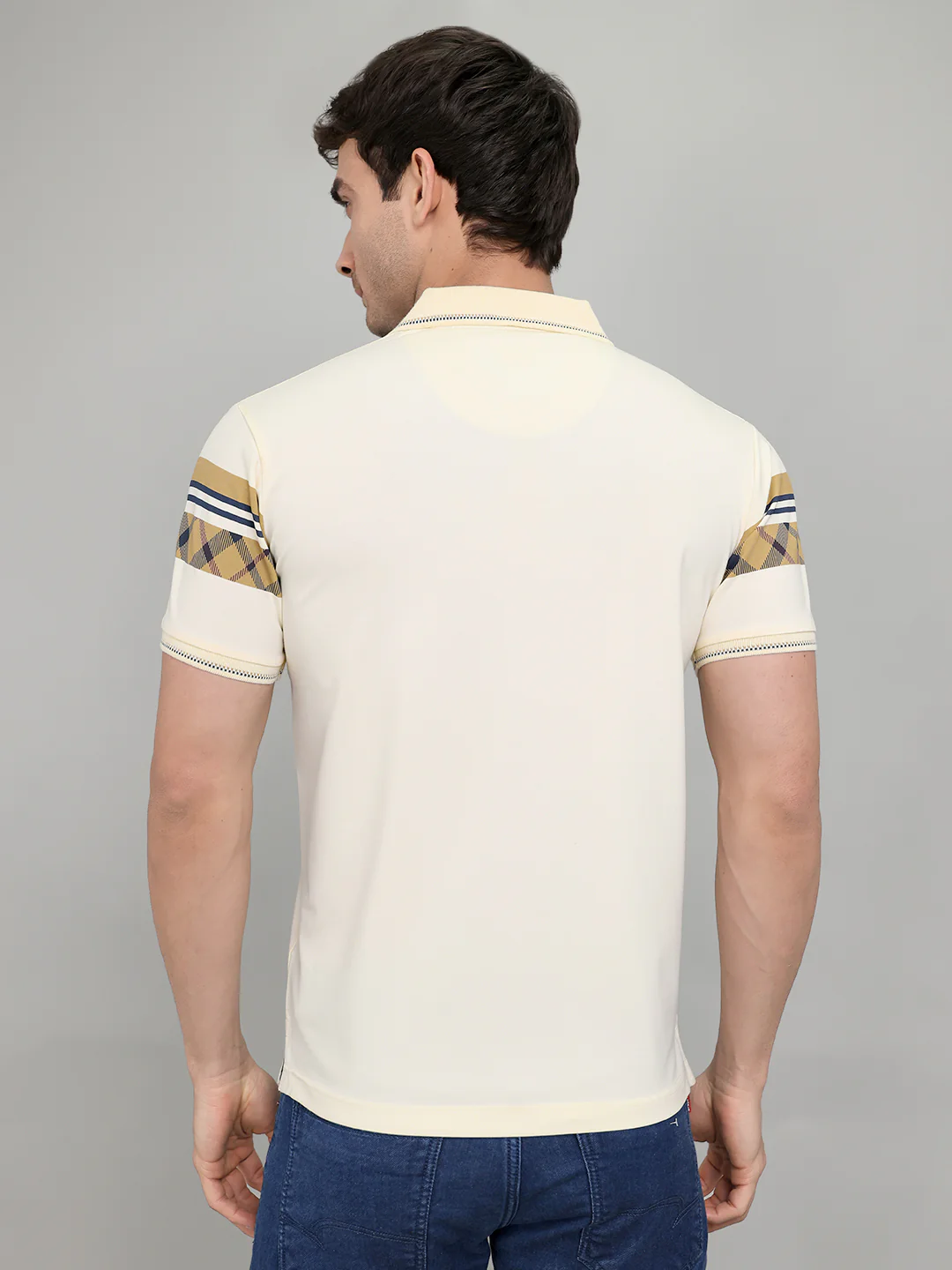Men Beige Printed Collar Half Sleeve T-Shirt - Image 5