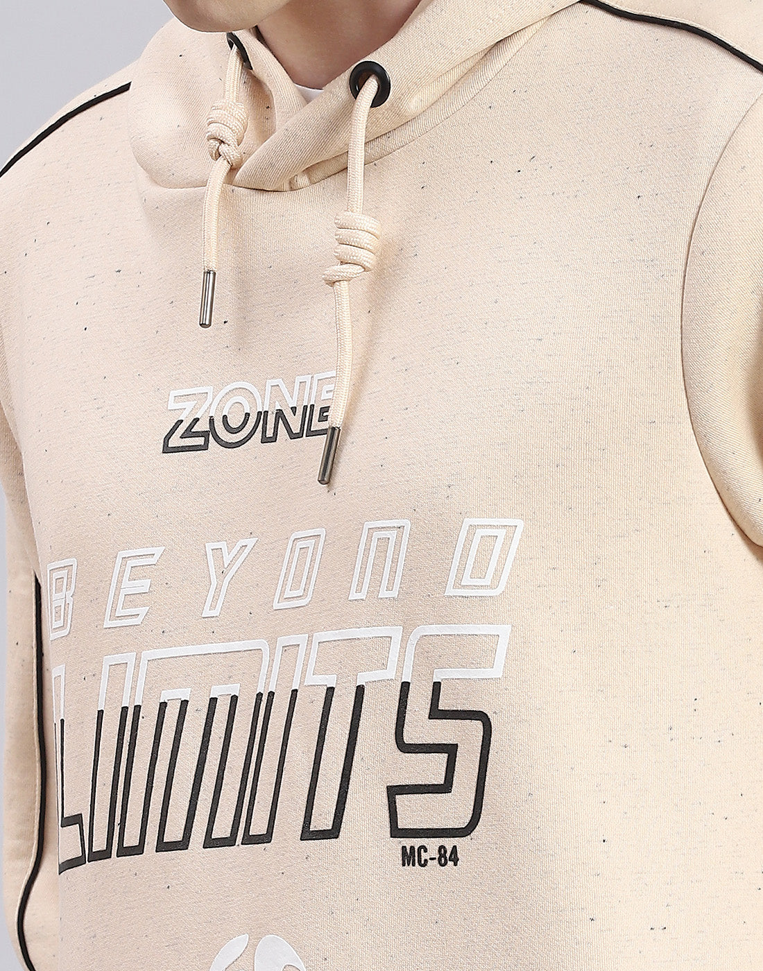 Men Beige Printed Hooded Full Sleeve Sweatshirt - Image 6