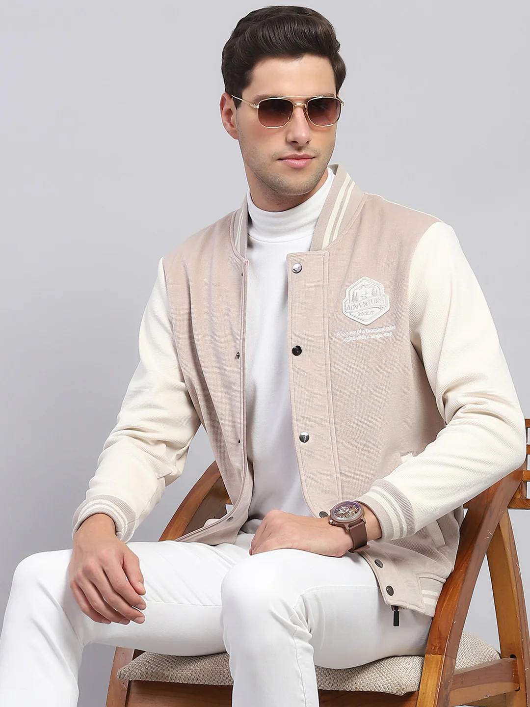 Rock.it Men Beige Printed Mock Neck Full Sleeve Sweatshirt - Image 6