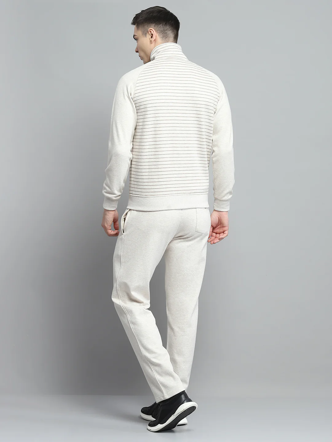 Men Beige Printed Mock Neck Full Sleeve Winter Tracksuit - Image 5