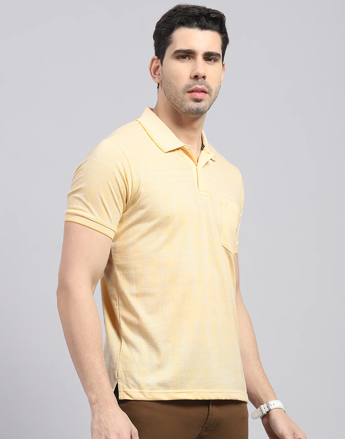 Men Beige Printed Polo Collar Half Sleeve T-Shirt - Image 4