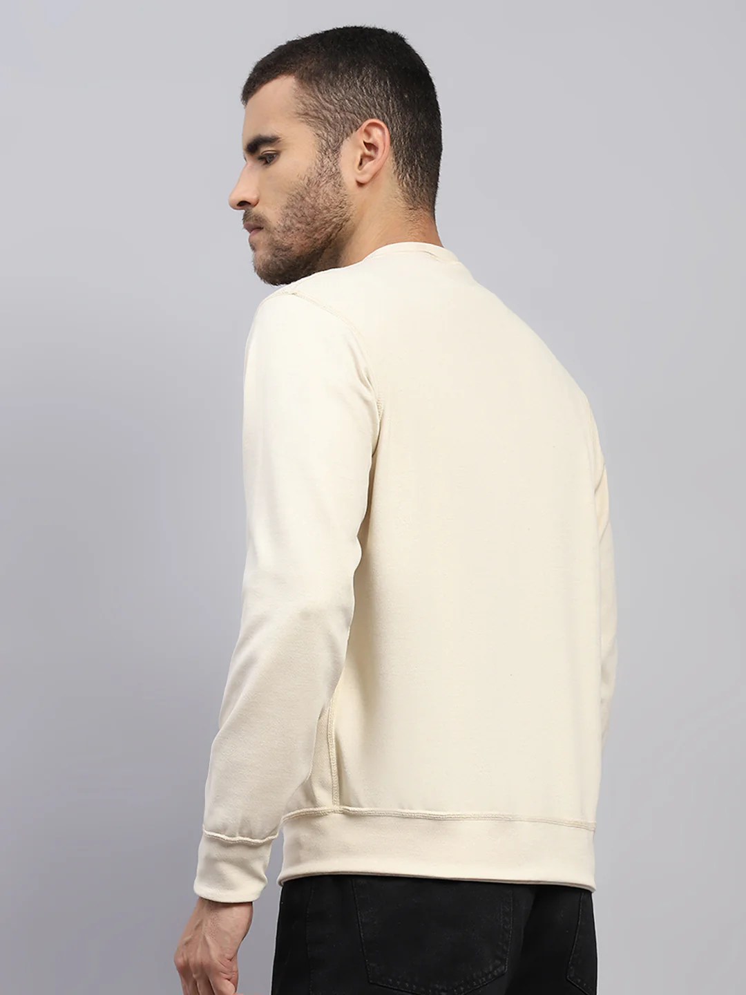 Men Beige Printed Round Neck Full Sleeve Reversible Sweatshirt - Image 8
