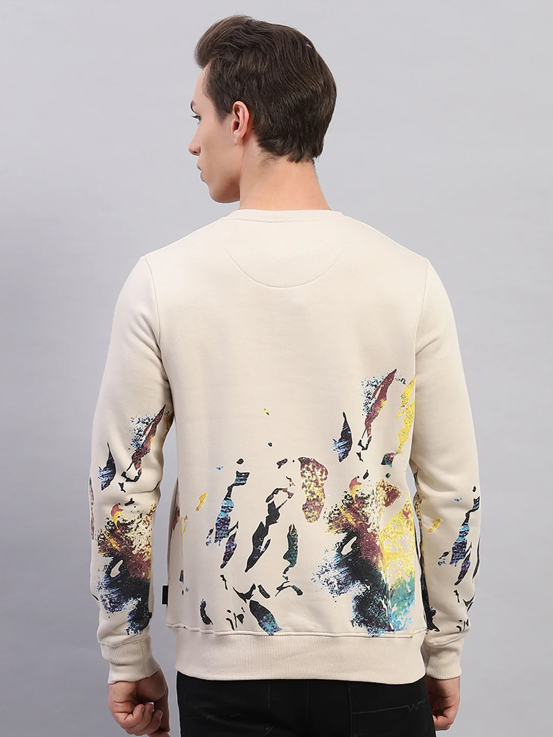 Rock.it Men Beige Printed Round Neck Full Sleeve Sweatshirt - Image 5