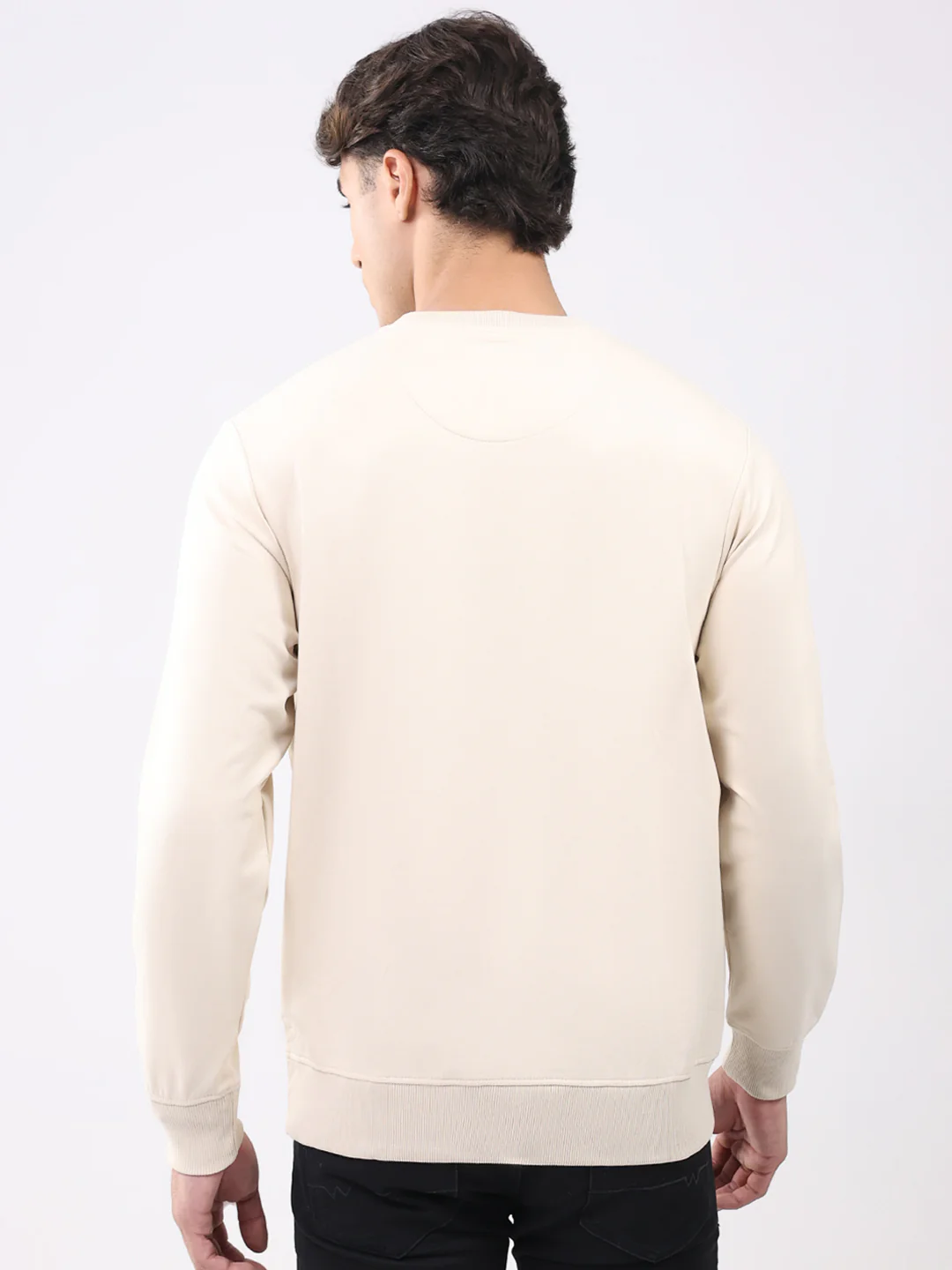 Men Beige Printed Round Neck Full Sleeve Sweatshirt - Image 5