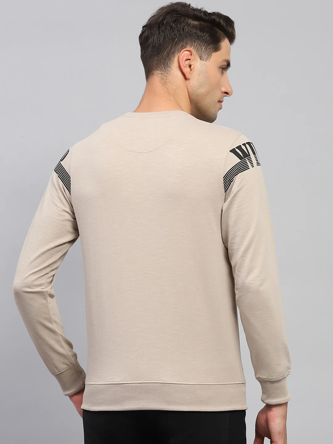 Men Beige Printed Round Neck Full Sleeve T-Shirt - Image 5