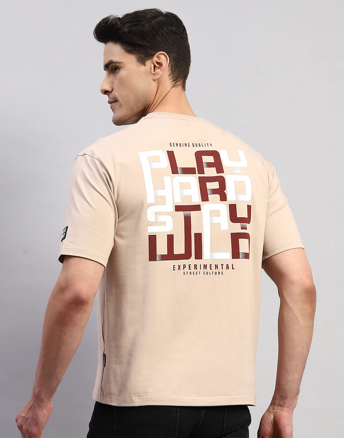 Rock.it Men Beige Printed Round Neck Half Sleeve T-Shirt - Image 2