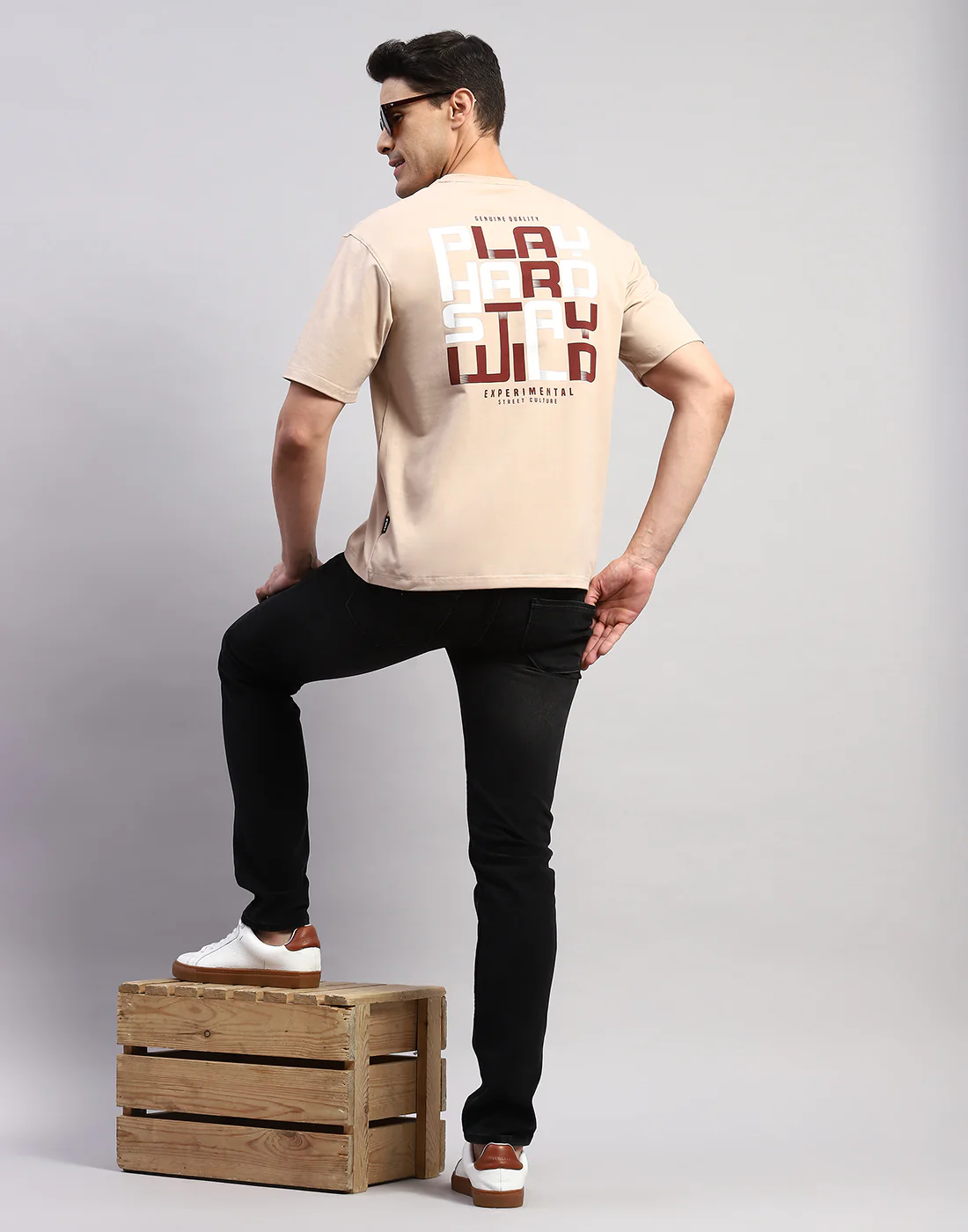 Rock.it Men Beige Printed Round Neck Half Sleeve T-Shirt - Image 4