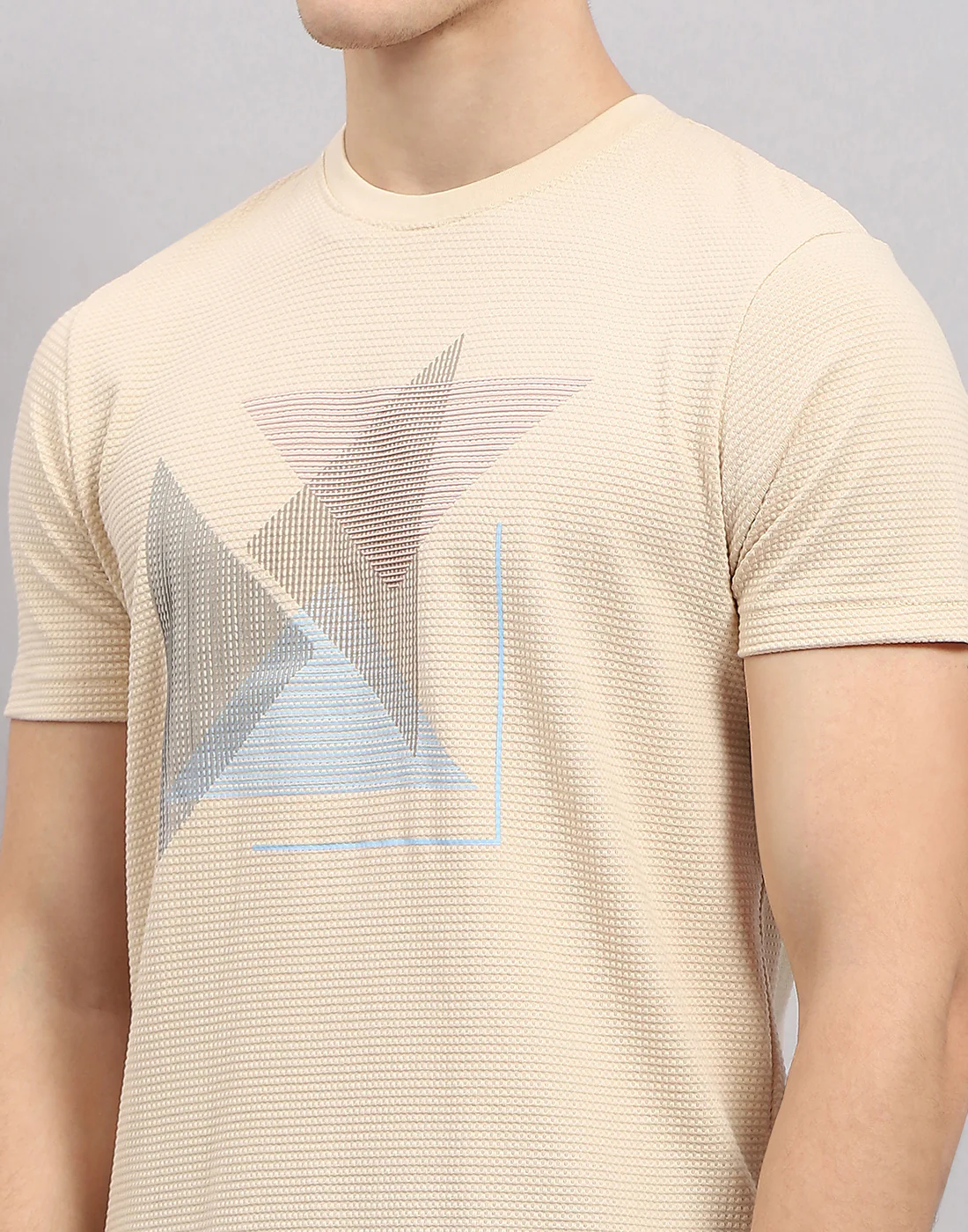 Men Beige Printed Round Neck Half Sleeve T-Shirt - Image 6