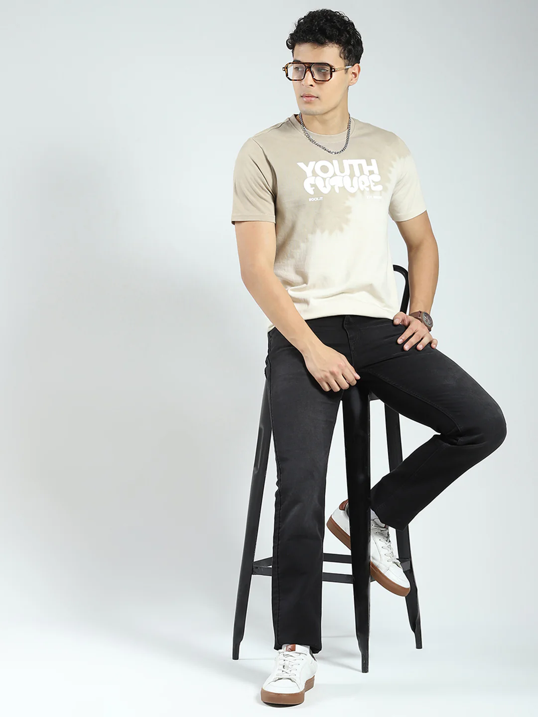 Rock.it Men Beige Printed Round Neck Half Sleeve T-Shirt - Image 2