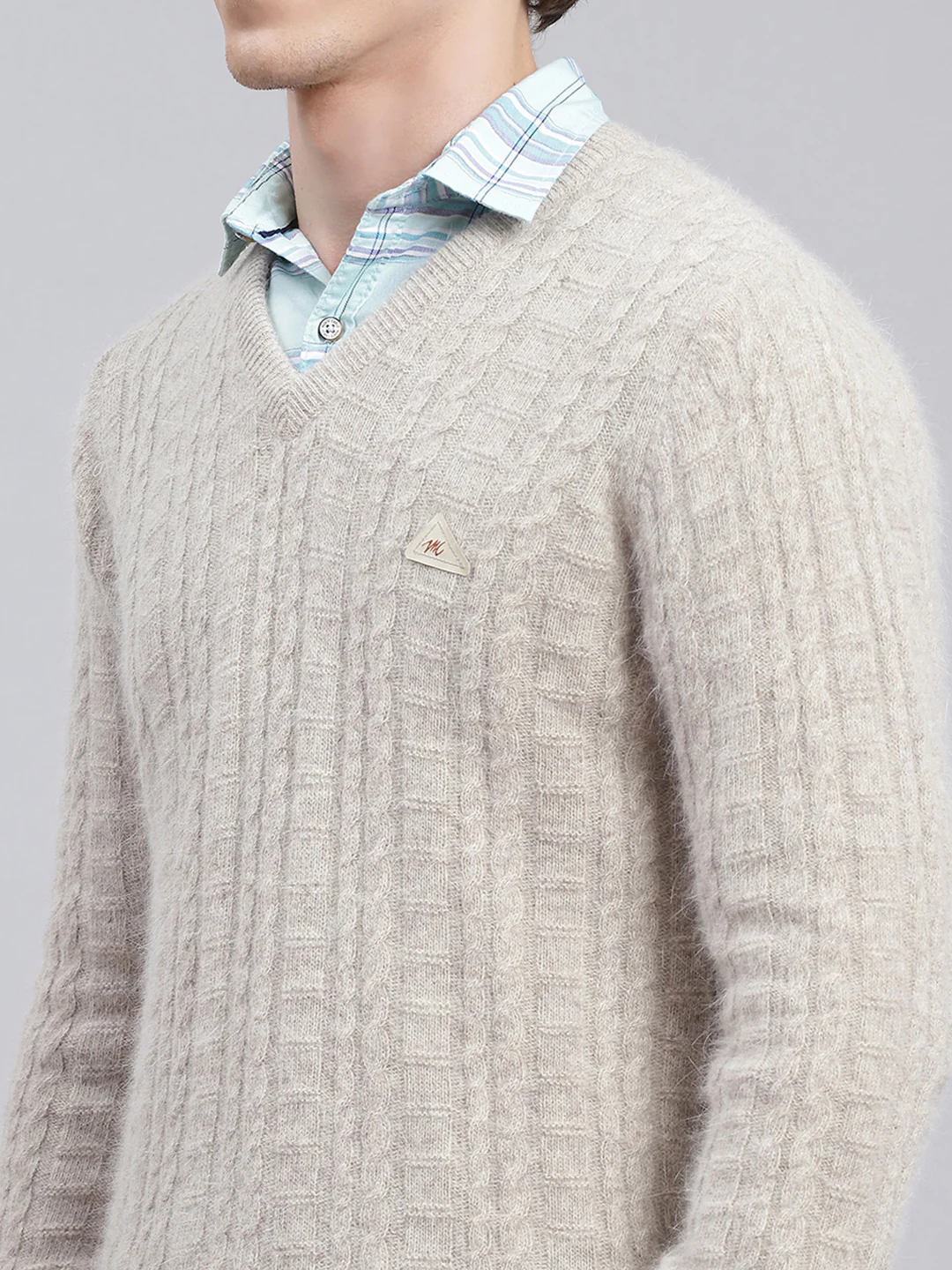 Men Beige Self Design Angoora Pullover - Image 6