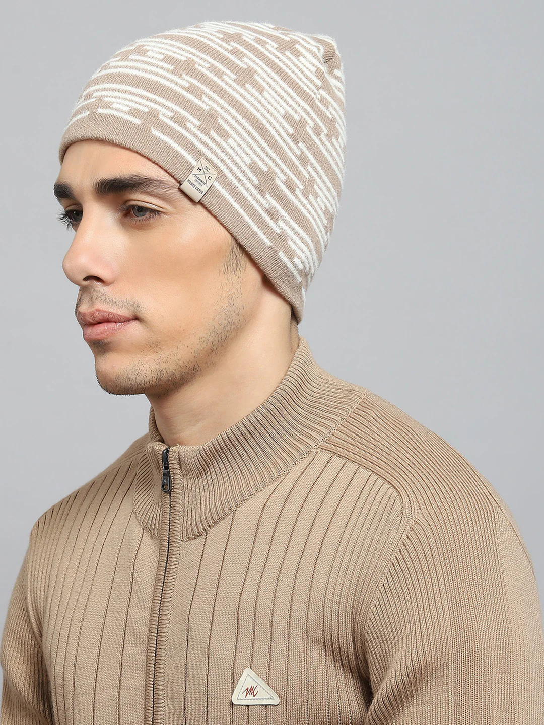 Men Beige Self Design Cap - Image 3