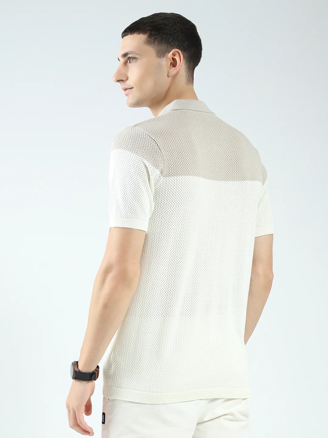 Rock.it Men Beige Self Design Collar Half Sleeve Shirt - Image 5