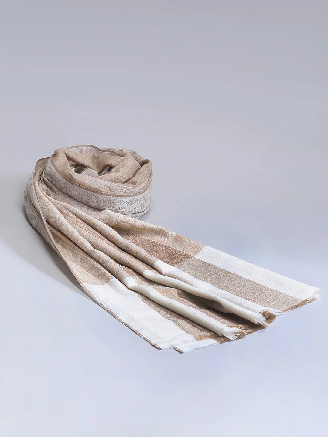 Men Beige Self Design Lohi Shawl - Image 5