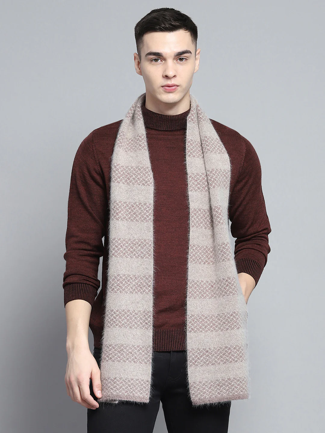Men Beige Self Design Muffler - Image 5