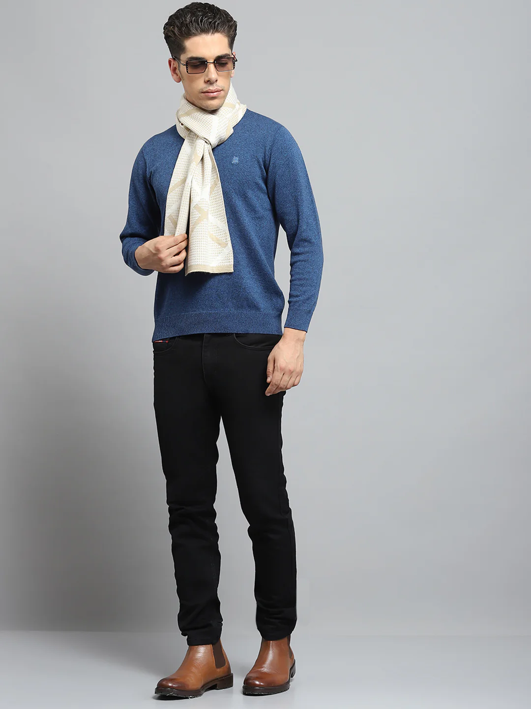 Men Beige Self Design Muffler - Image 2