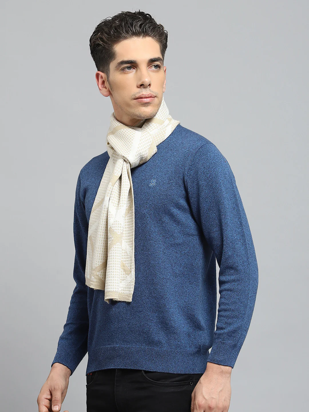 Men Beige Self Design Muffler - Image 3
