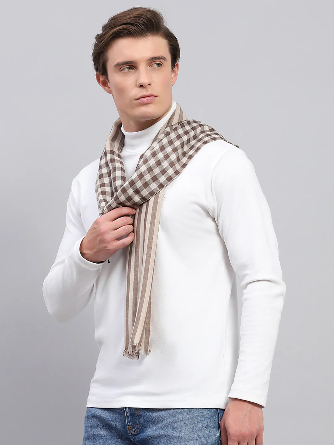Men Beige Self Design Muffler - Image 4