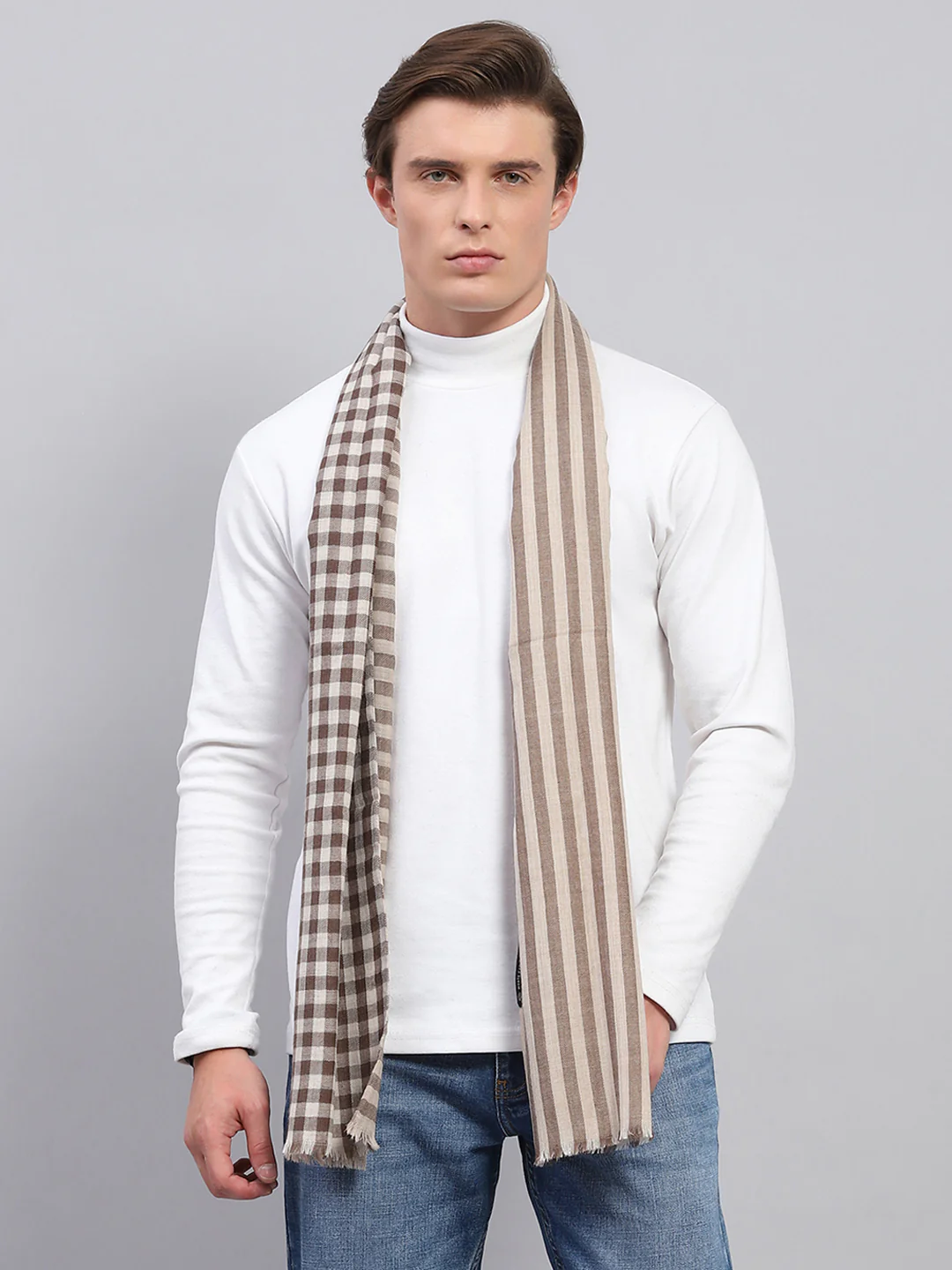Men Beige Self Design Muffler - Image 5